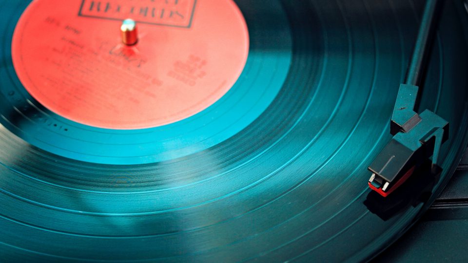 Close up of a record on a record player