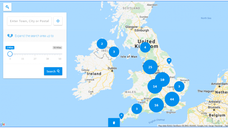 Map of England Take it away music shop locations