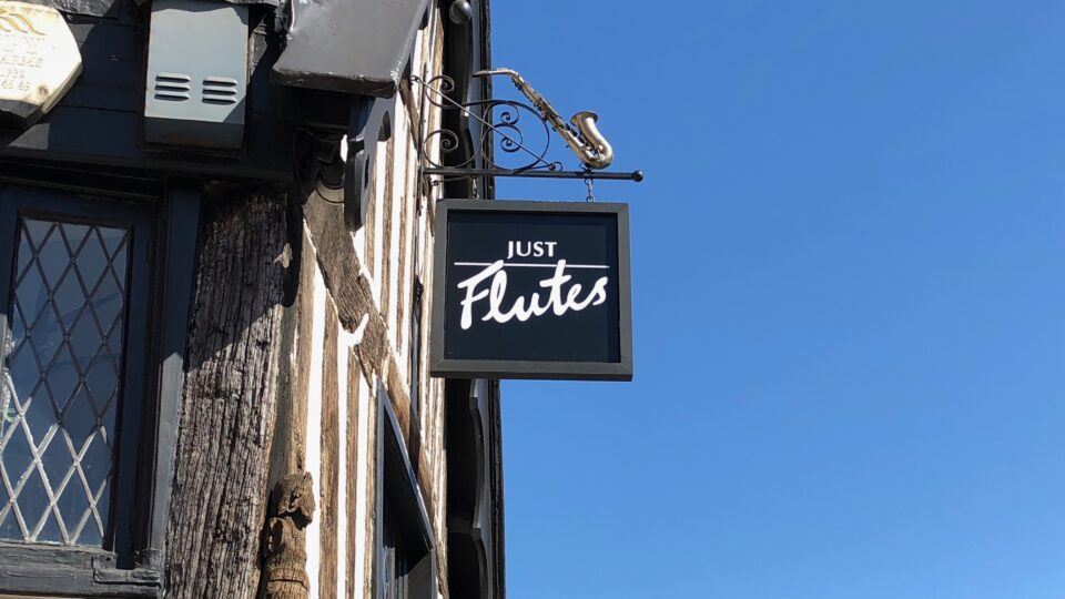 Just Flutes shop front sign