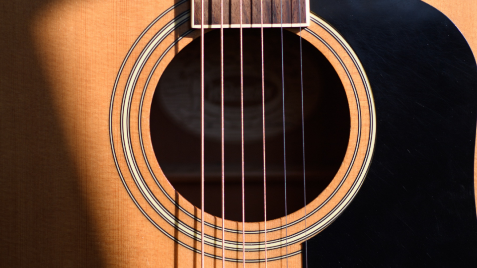 close up of an acoustic guitar